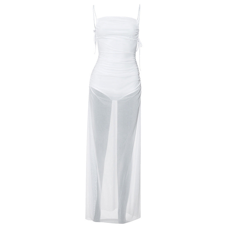 Backless Sling Maxi Dress for Women – Slim Fit Evening Gown with Adjustable Straps (Sizes S–XL, Available in Black, Red, White)