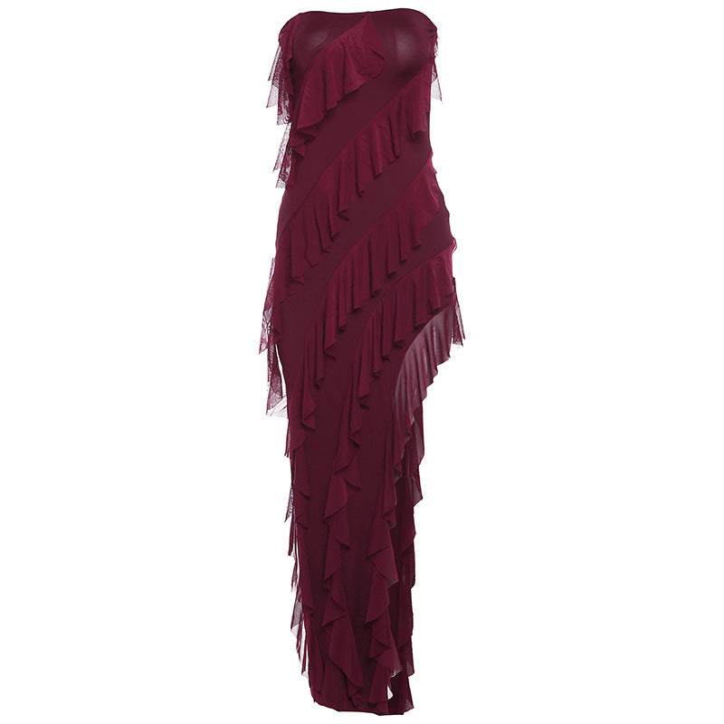 Summer Trend Skinny Women’s Fashion Tube Top Backless Split Tassel Dress | Birthday Party Clubwear