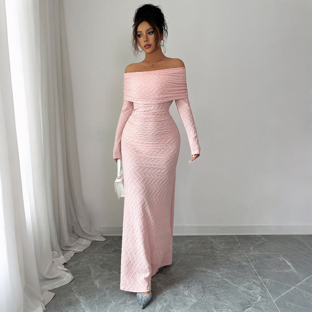 Elegant Simple Off-shoulder Long Sleeve Dress Women's Clothing