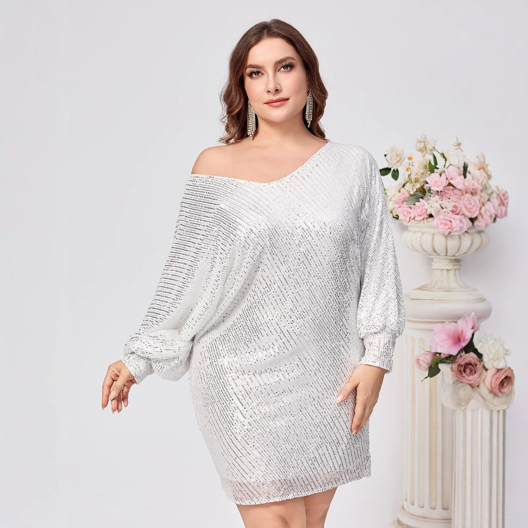 Party Dress European And American Off-the-shoulder Dress Plus sizes exclusive