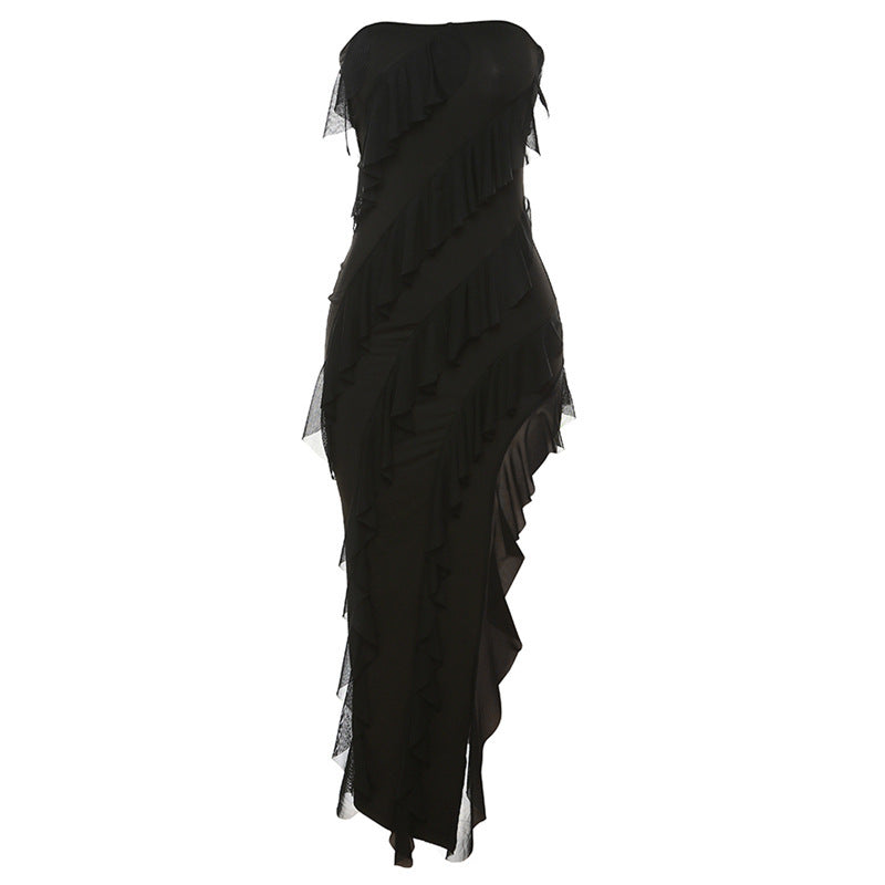 Summer Trend Skinny Women’s Fashion Tube Top Backless Split Tassel Dress | Birthday Party Clubwear