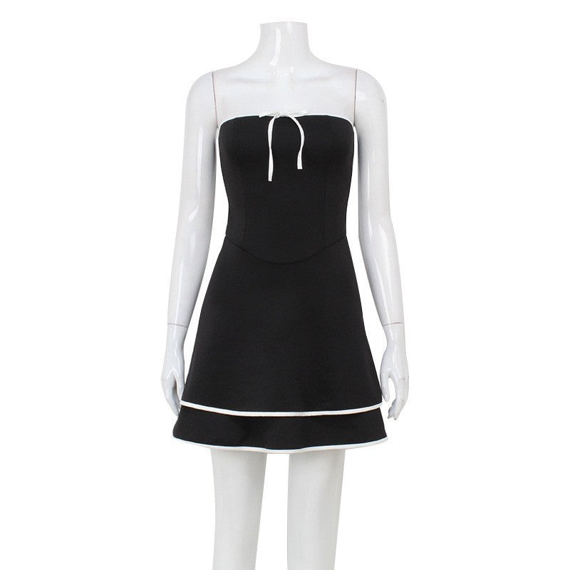 French Sweet Style Off-neck Tube Top High Waist Skirt