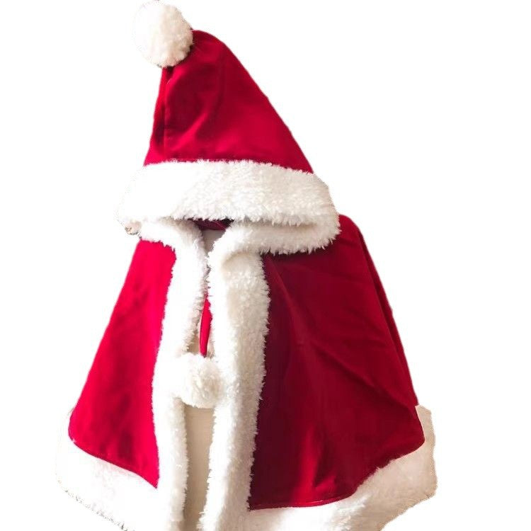 New Year Christmas Shawl Cape Red Burr Velvet Band Cap Windproof