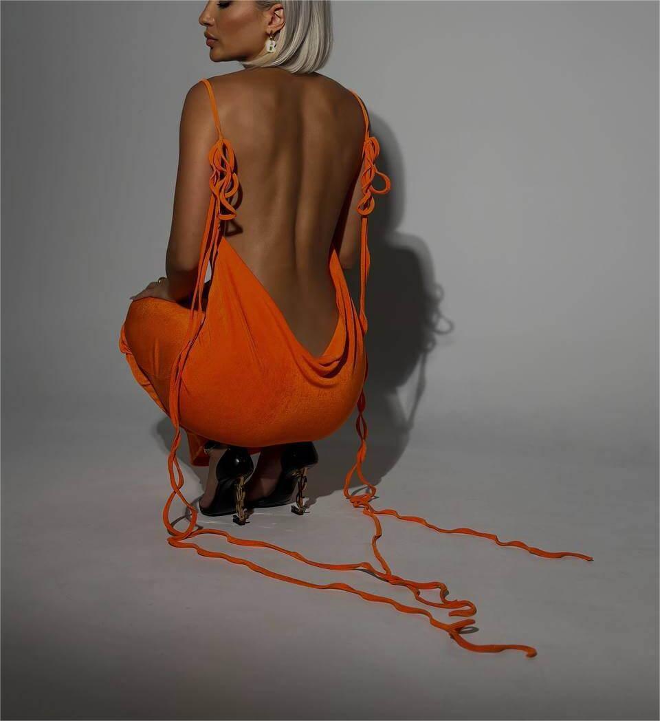 Sexy Slim Backless Dress Lace-up Summer Gown - Black, Blue, White & Pink - Available in Sizes S-XXL