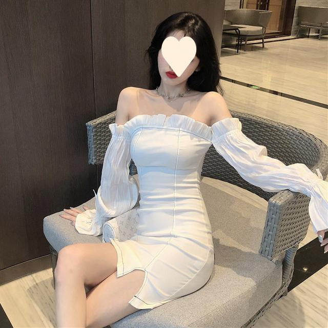 Women's French-style Off-neck Long Sleeve Narrow Dress