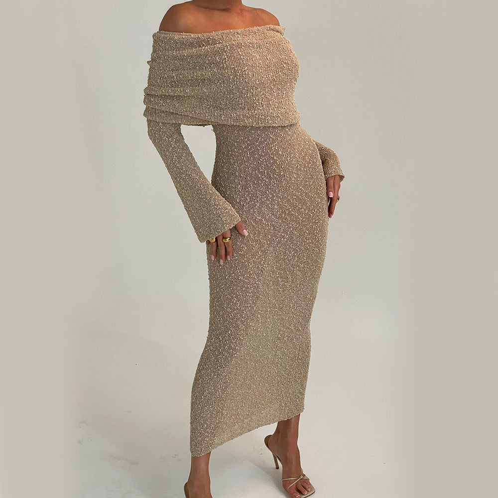 Sexy One-Shoulder Long-Sleeved Knitted Dress for Women | Beach & Holiday Dresses