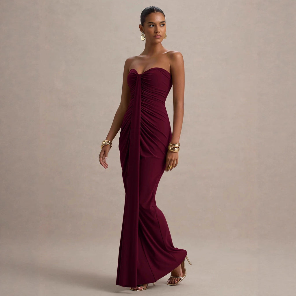Sexy Bandeau Slim Fit Pleated Sheath Dress