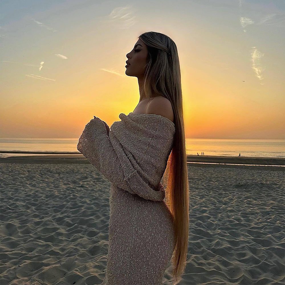 Sexy One-Shoulder Long-Sleeved Knitted Dress for Women | Beach & Holiday Dresses