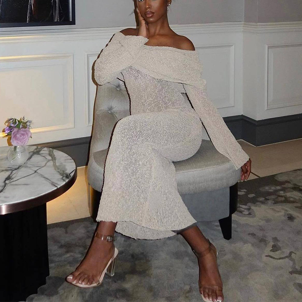 Sexy One-Shoulder Long-Sleeved Knitted Dress for Women | Beach & Holiday Dresses