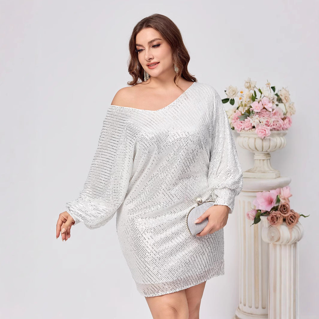 Party Dress European And American Off-the-shoulder Dress Plus sizes exclusive