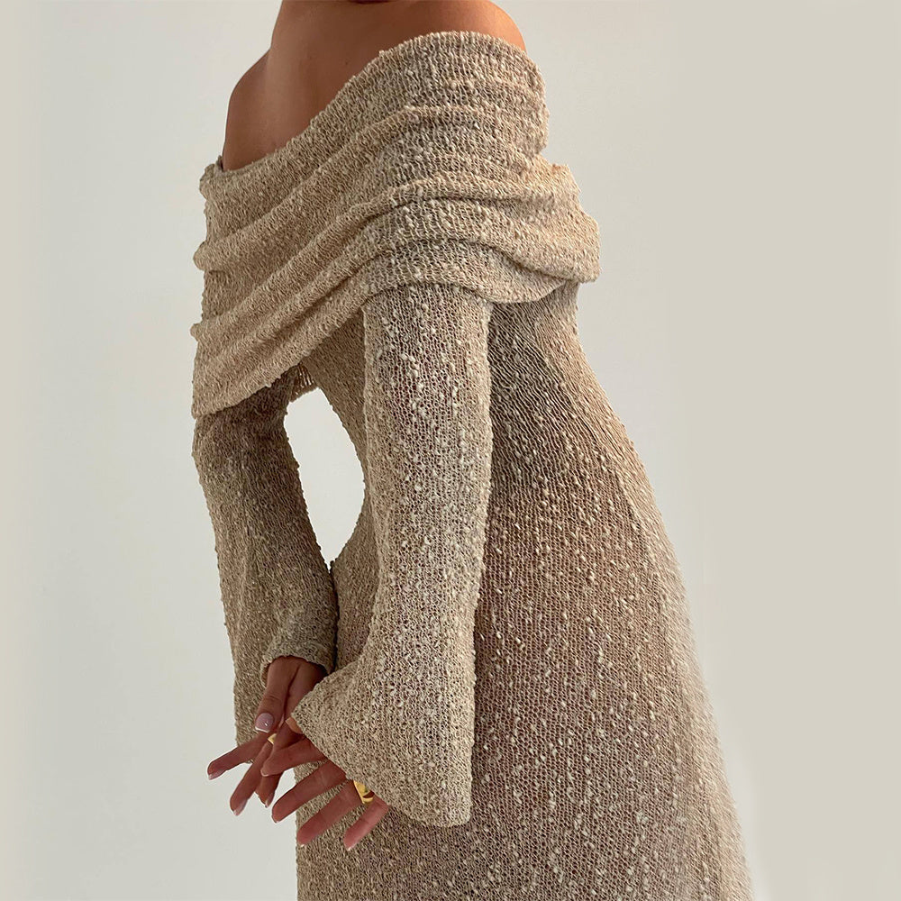 Sexy One-Shoulder Long-Sleeved Knitted Dress for Women | Beach & Holiday Dresses