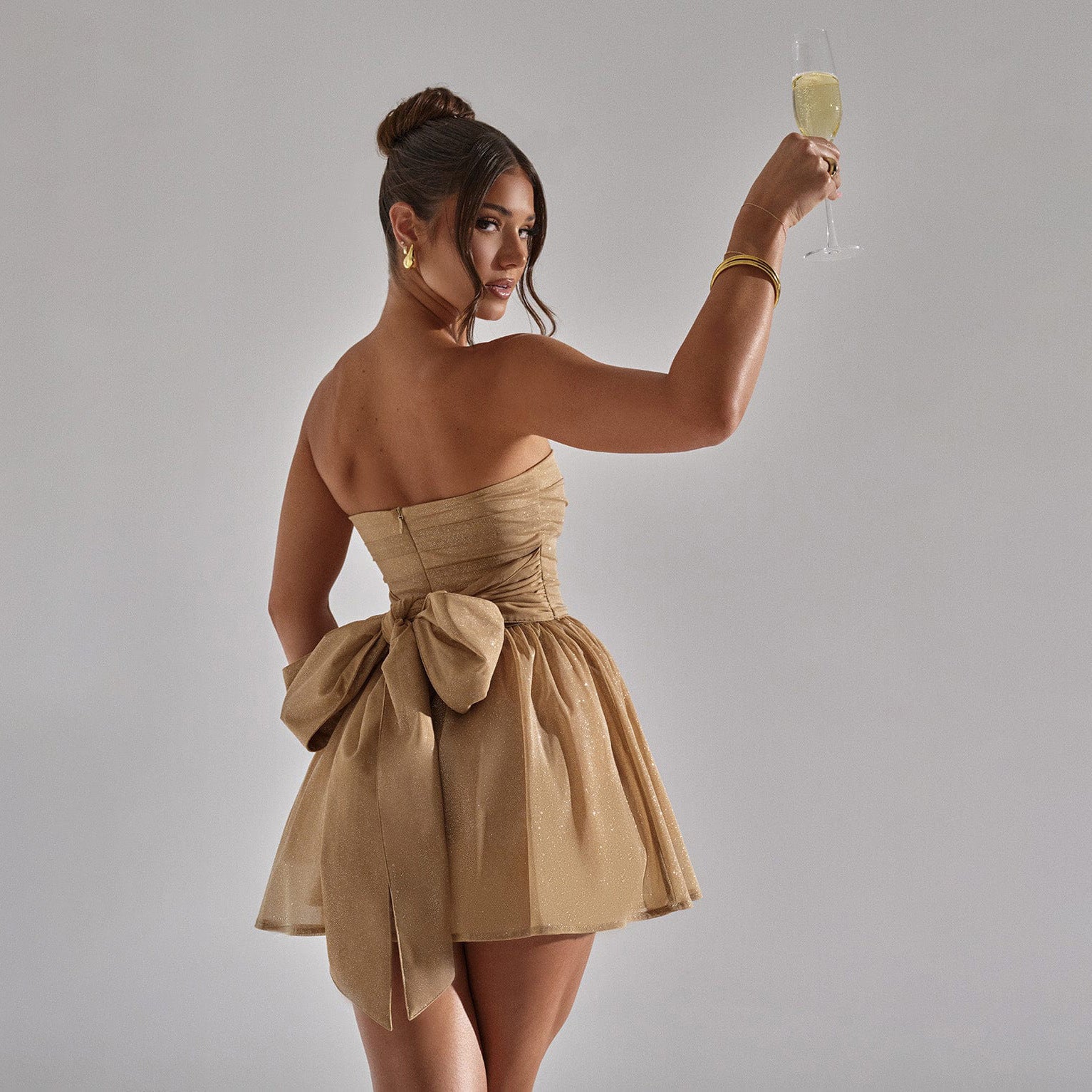 Tube Top Lace Dress With back bow Summer Fashion Off-Neck Mesh Stitching Short Skirt Dress | Apricot, Black, Gold, Red | Available in S-2XL