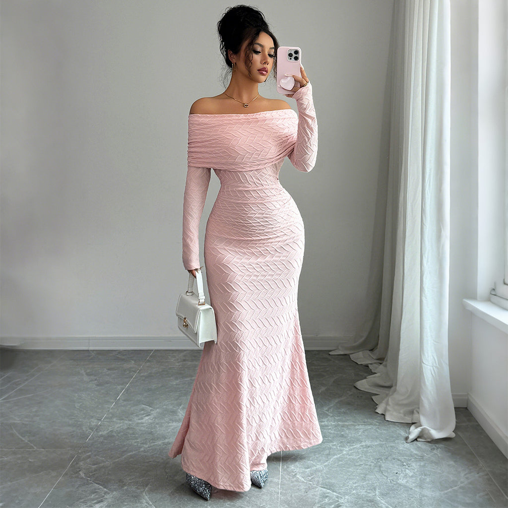 Elegant Simple Off-shoulder Long Sleeve Dress Women's Clothing