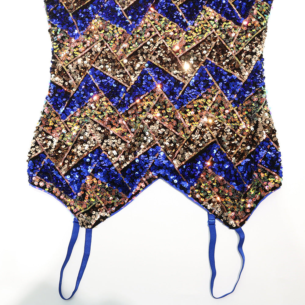 Women's Fashion Halter Slim Beaded Lining Dress