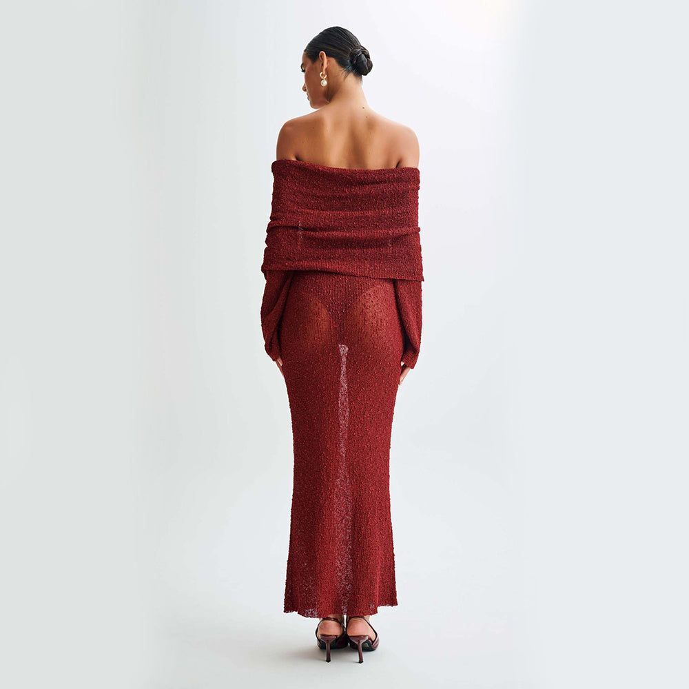 Sexy One-Shoulder Long-Sleeved Knitted Dress for Women | Beach & Holiday Dresses