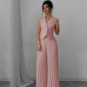 Summer Sleeveless Suit - Women's Vest Top and Pleated Straight Pants Set - Fashionable & Comfortable