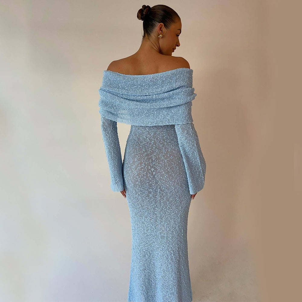 Sexy One-Shoulder Long-Sleeved Knitted Dress for Women | Beach & Holiday Dresses