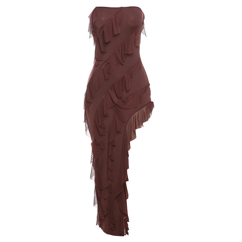 Summer Trend Skinny Women’s Fashion Tube Top Backless Split Tassel Dress | Birthday Party Clubwear