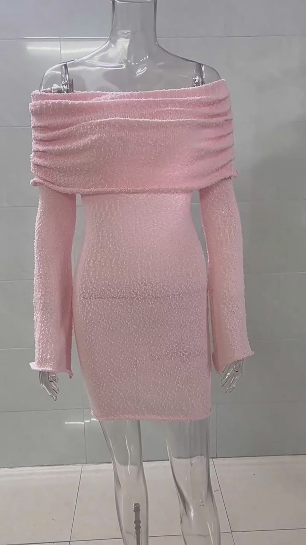 Women's Spring Summer Knitted Dress Elegant Party Boat Neck Dress Infant Off Shoulder Bodycon Long Sleeve Fuzzy Short Club Chic Mini Dress