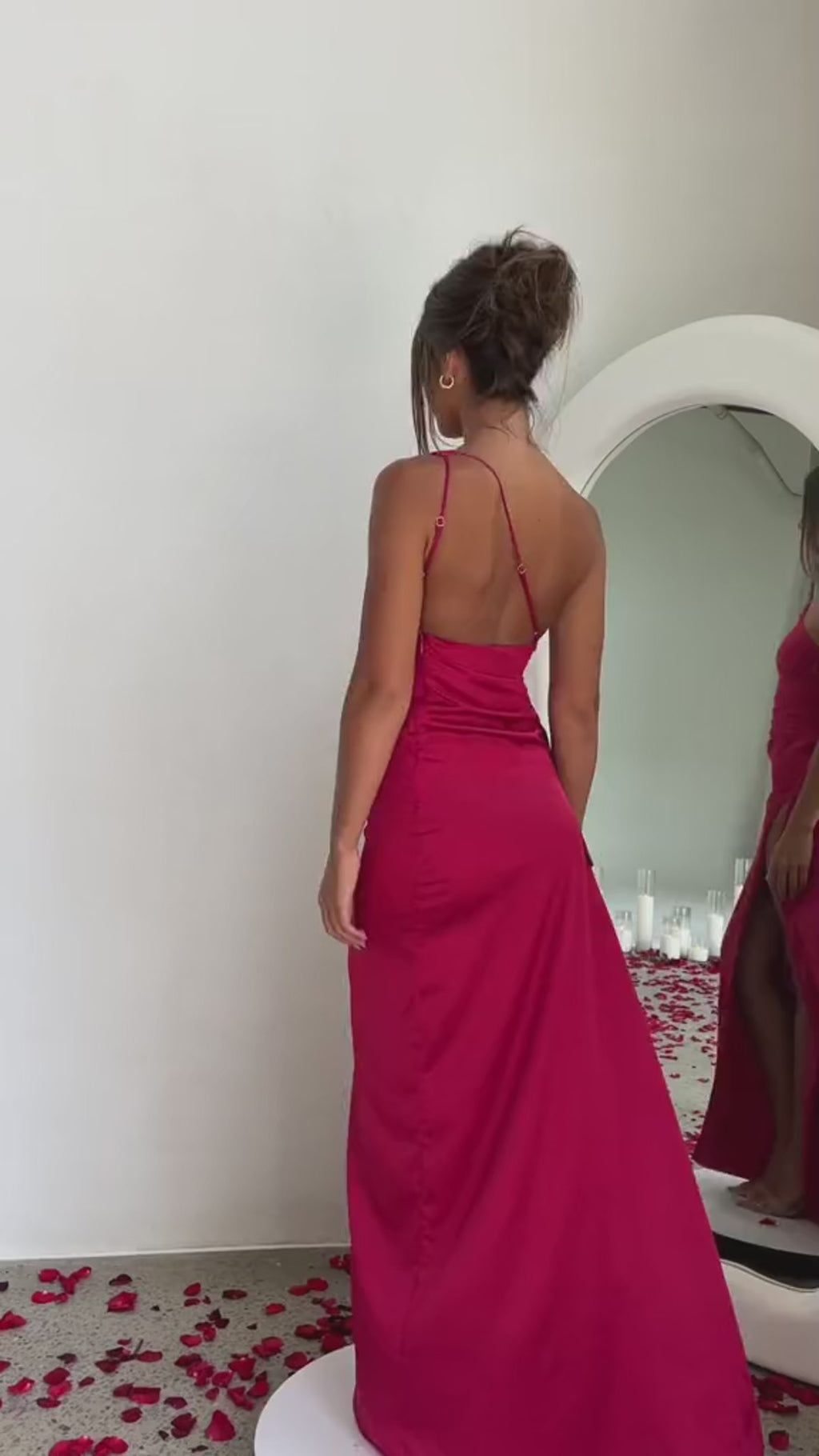 Sexy One-shoulder Backless Slit Dress Summer Elegant Slim-fit Solid Color Satin Dresses For Women