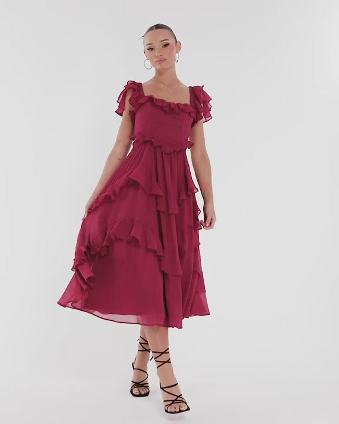 Summer Holiday Ruffled Short-sleeved Dress Fashion Backless Square Neck Long Dresses For Party Womens Clothing