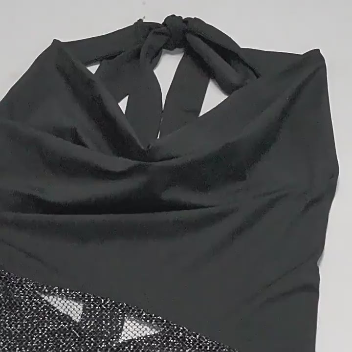 Sexy Slim Deep U-neck Dress With Sequin Mesh Patchwork Design Ins Fashion Halter Short Dresses Women's Clothing