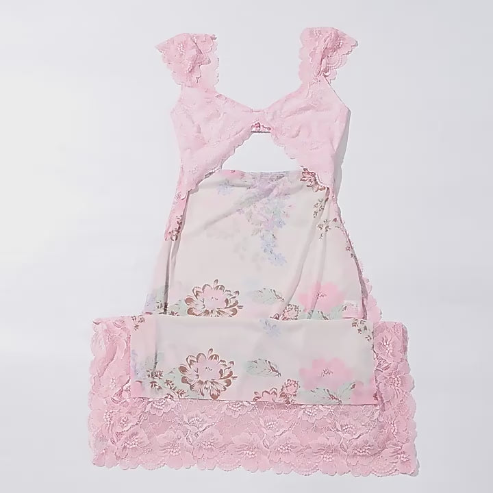 Slim V-neck Lace Shoulder-strap Dress Stitching Flowers Print Long Dresses Summer Women's Clothing